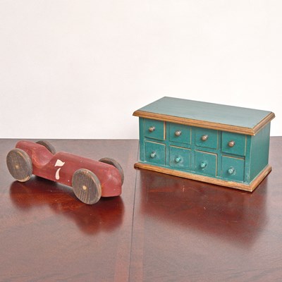 Lot 324 - Painted Wood Car Together With a Painted Miniature Eight-Drawer Chest