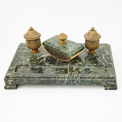 Lot 201 - Gilt Metal Mounted Verde Antico Marble Inkstand