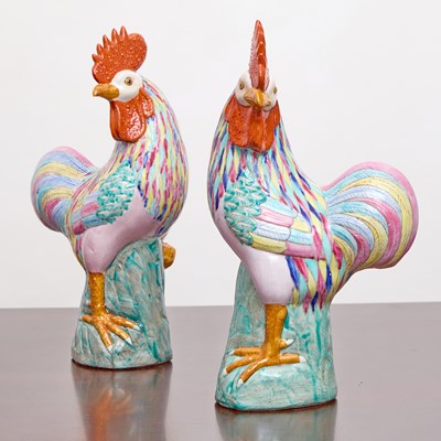 Lot 319 - Pair of Chinese Export Style Porcelain Figures of Roosters