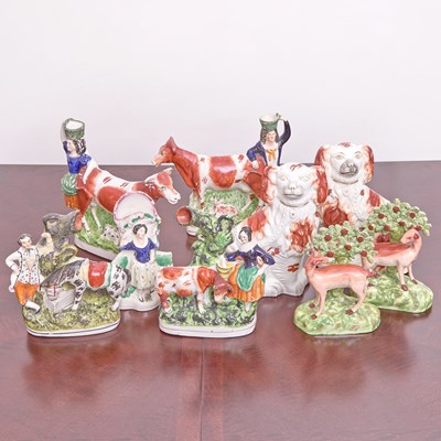 Lot 218 - Pair of English Staffordshire Pottery Figures with Cows