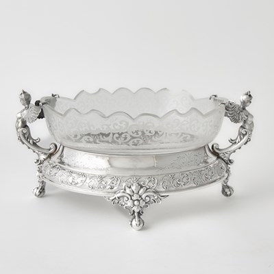 Lot 99 - A Continental Silver-Plated Metal and Mirrored Glass Plateau