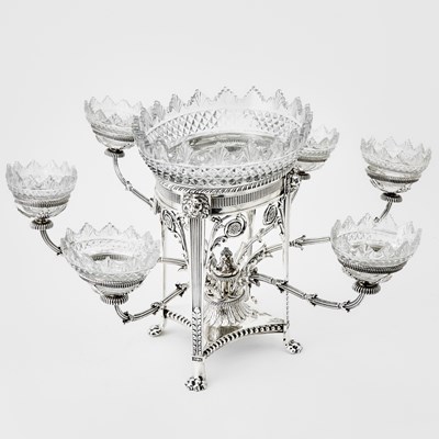 Lot 113 - George III Sterling Silver and Cut Glass Epergne