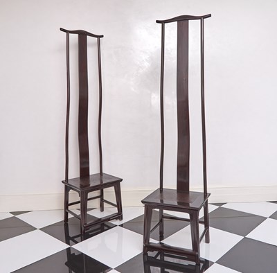 Lot 162 - Pair of Chinese Ebonized Hardwood Tall-Back Side Chairs