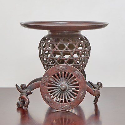 Lot 173 - Japanese Bronze Wagon-Form Ikebana Pot