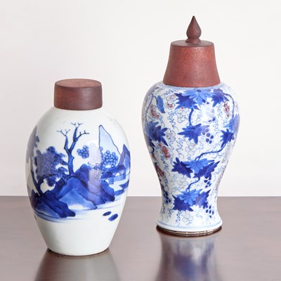 Lot 144 - Chinese Porcelain Blue and White and Copper Red Baluster Vase and a Small Blue and White Ovoid Vase