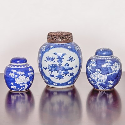 Lot 142 - Three Chinese Blue and White Porcelain Ginger Jars