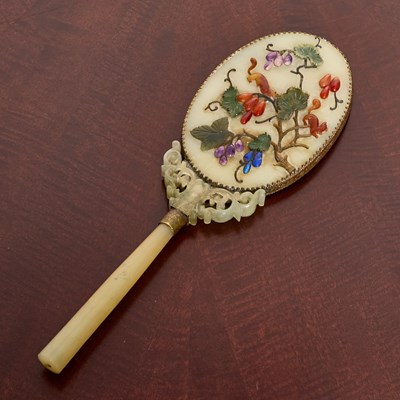Lot 158 - Chinese Mixed Hardstone Hand Mirror