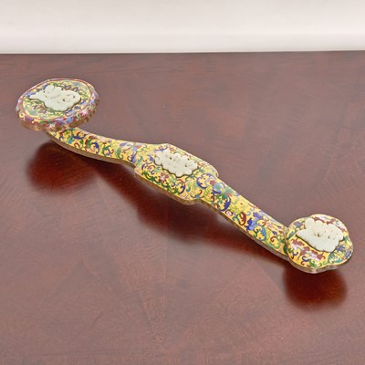 Lot 159 - Chinese Jade-Inset Cloisonné Enamel Ruyi Scepter