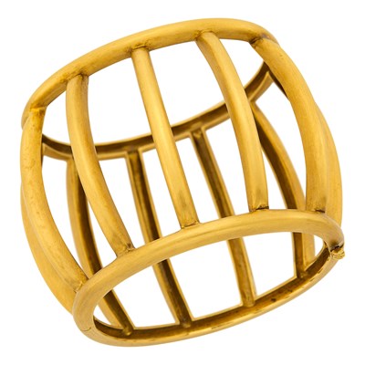 Lot 7 - Tiffany & Co., Paloma Picasso Wide Gold 'Cage' Cuff Bracelet
