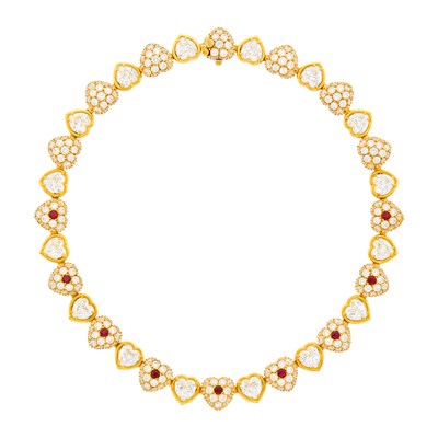 Lot 27 - Gold, Cubic Zirconia and Ruby Necklace