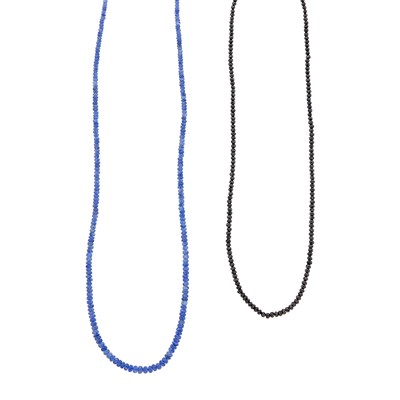 Lot 31 - Two Black Diamond and Sapphire Bead Necklaces with Gold Clasps