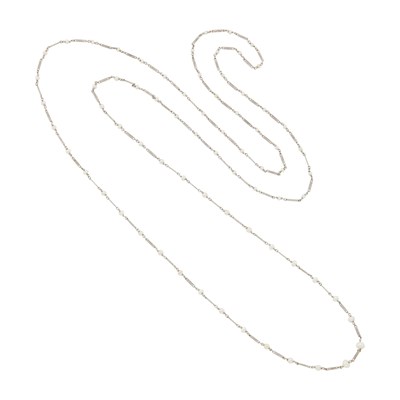 Lot 33 - Long White Gold and Seed Pearl Necklace