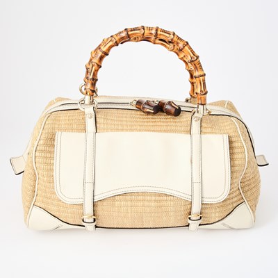Lot 49 - Gucci White Leather and Bamboo Bag