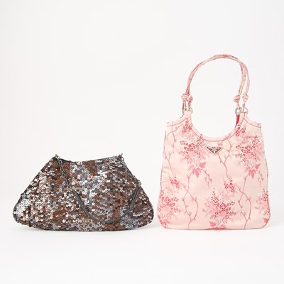 Lot 55 - Two Prada Black Sequin and Satin Cherry Blossom Bags