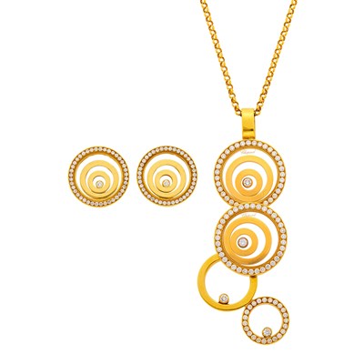Lot 1170 - Chopard Gold, Crystal and Diamond 'Spirited Diamond' Pendant with Chain Necklace and Pair of Earclips