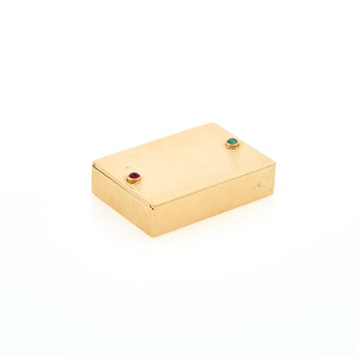 Lot 82 - Gold, Cabochon Ruby and Sapphire Slide Pillbox