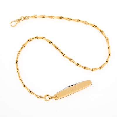 Lot 205 - Gold Pocket Knife with Fob Chain