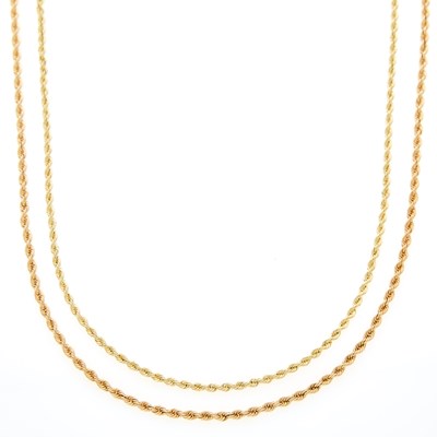 Lot 202 - Two Gold Rope-Twist Chain Necklaces