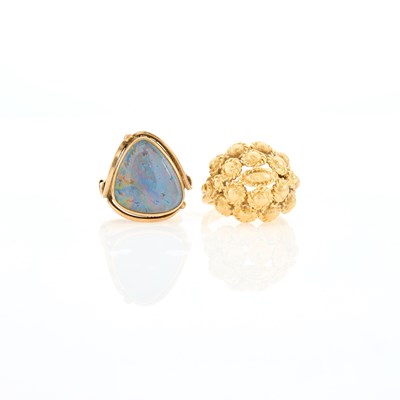 Lot 216 - Gold Dome Ring and Low Karat Gold and Opal Triplet Ring