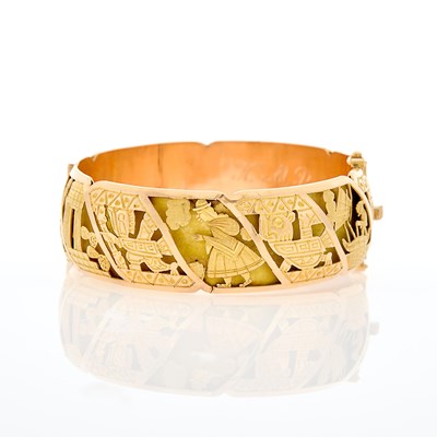 Lot 144 - Two-Color Gold Peruvian Bangle Bracelet