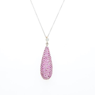 Lot 111 - White Gold, Pink Sapphire and Diamond Pendant with Chain Necklace