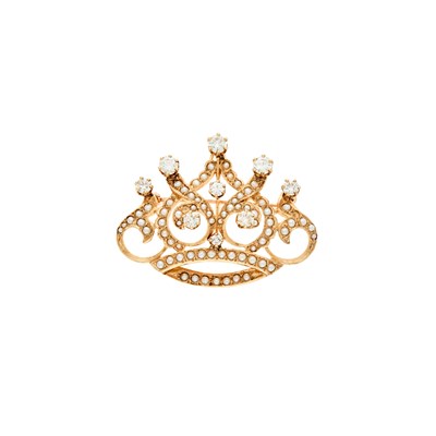 Lot 184 - Gold, Split Pearl and Diamond Crown Pendant-Brooch