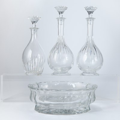 Lot 603 - Three Baccarat Blown Glass Decanters and Stoppers and a Baccarat Blown Glass Bowl