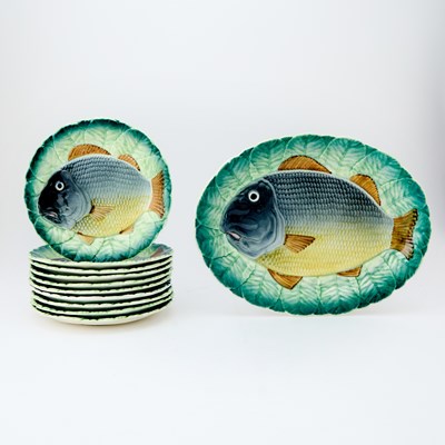 Lot 609 - Goodfriend Majolica Part Fish Service