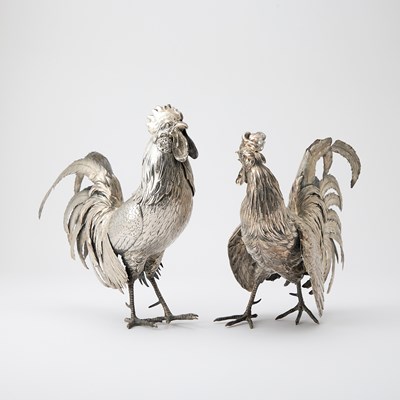 Lot 613 - Two Silver Plated Roosters