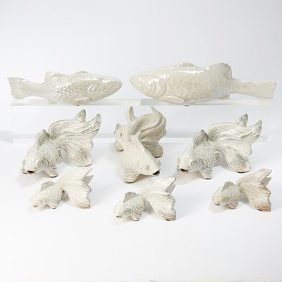 Lot 625 - Group of Eight Glazed Earthenware Models of Fish