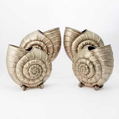 Lot 632 - Four Large Metal Shell-Form Ornaments or Vases