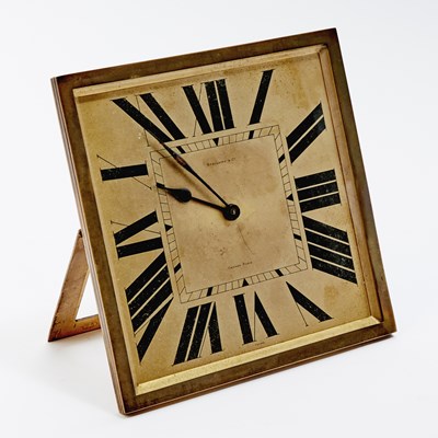 Lot 582 - Oversize French Brass Desk Clock Retailed by Spaulding & Co.