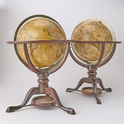 Lot 503 - Pair of Late George III Dudley Adams 12-Inch Terrestrial and Celestial Mahogany Table Globes
