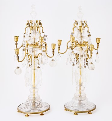 Lot 364 - Pair of Louis XVI Style Glass and Gilt-Metal Six-Light Girandoles