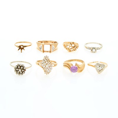 Lot 220 - Group of Yellow and White Gold, Low Karat Gold and Gem-Set Rings and Mountings