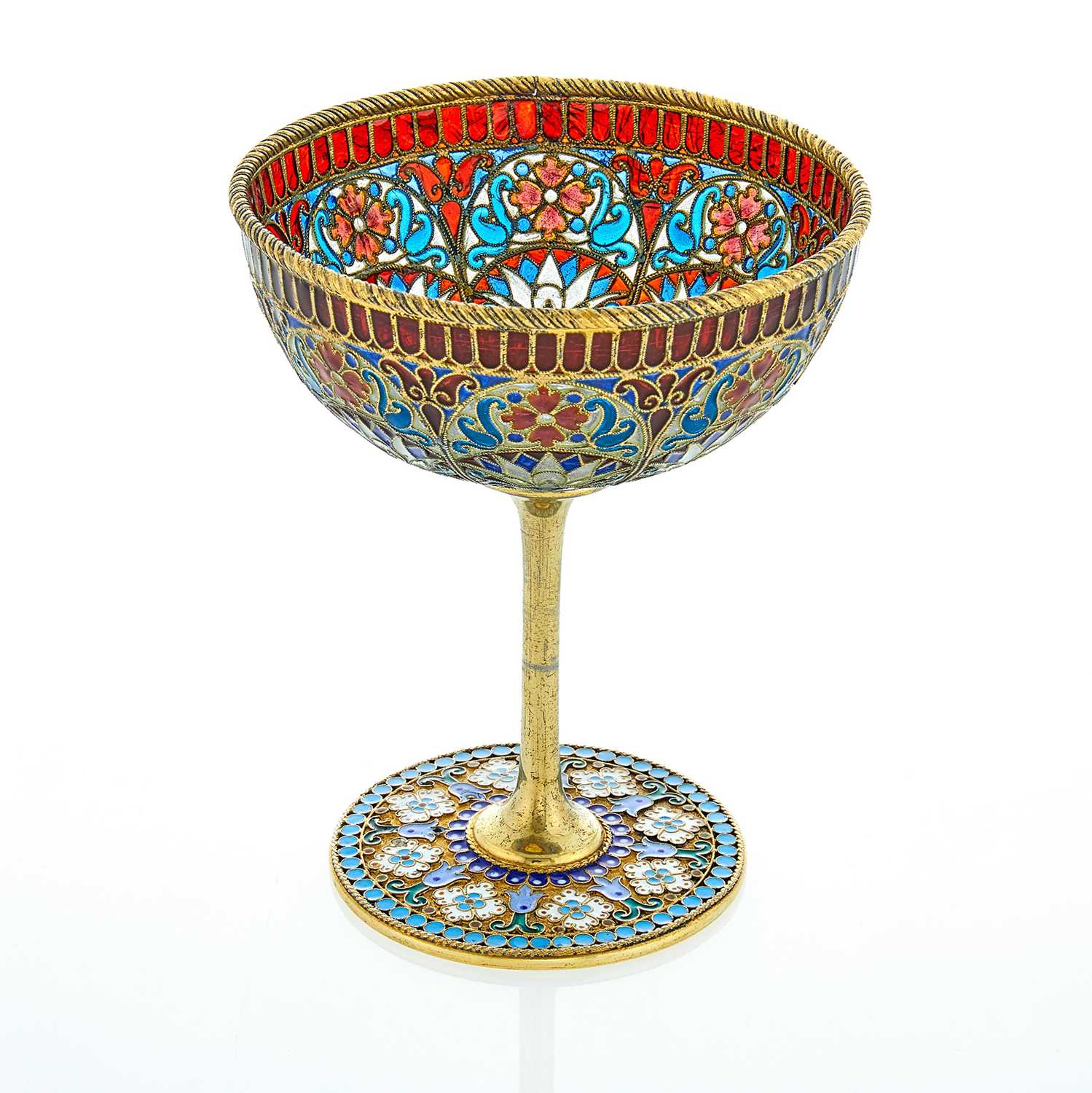 Lot 72 - Russian Silver-Gilt and Plique-à-Jour Enamel Footed Cup