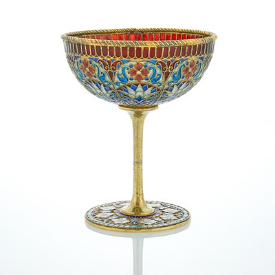 Lot 72 - Russian Silver-Gilt and Plique-à-Jour Enamel Footed Cup