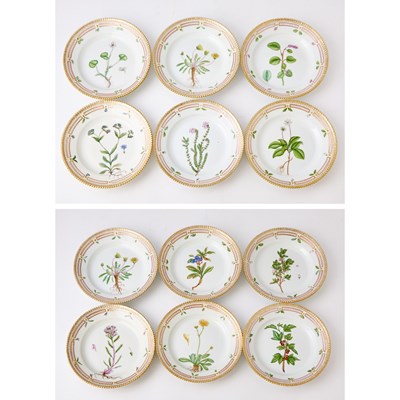 Lot 744 - Assembled Set of Twelve Royal Copenhagen Hand-Painted Porcelain 'Flora Danica' Pattern Salad Plates