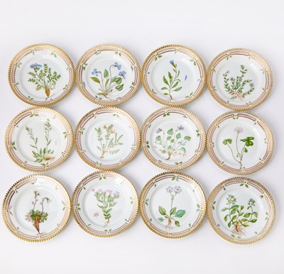 Lot 746 - Set of Twelve Royal Copenhagen Hand-Painted Porcelain 'Flora Danica' Pattern Bread and Butter Plates