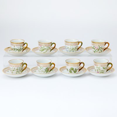 Lot 748 - Assembled Set of Eight Royal Copenhagen Hand-Painted Porcelain 'Flora Danica' Cups and Eight Saucers