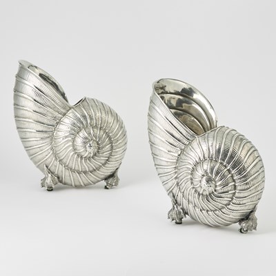 Lot 551 - Pair of Silver Plated Nautilus Shell Vases