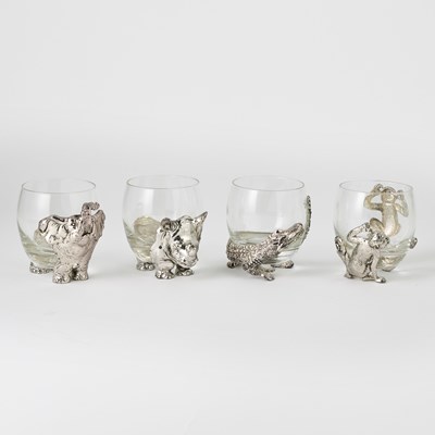 Lot 505 - Set of Four Arthur Court Aluminum and Blown Glass 'Safari' Beakers