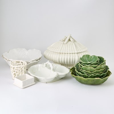 Lot 520 - Group of White and Green Glazed Ceramic Table Articles