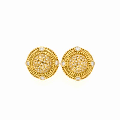 Lot 21 - Judith Ripka Pair of Gold and Diamond Earclips