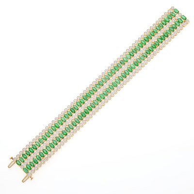 Lot 166 - Two-Color Gold, Emerald and Diamond Bracelet