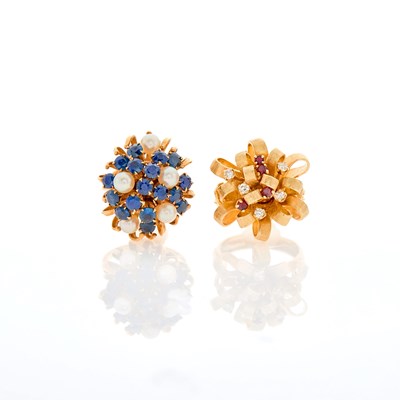 Lot 214 - Two Gold, Gem-Set and Diamond Ribbon Rings