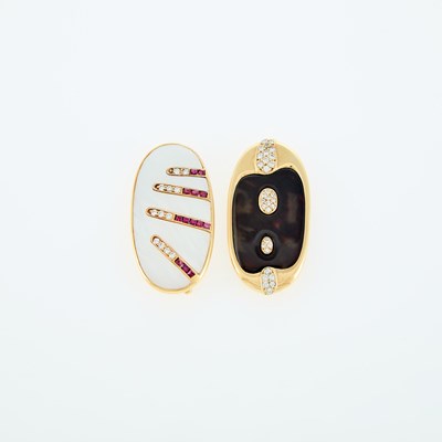 Lot 13 - Juli Guasch Two Gold, Diamond, Gem-Set and Mother-of-Pearl Brooches