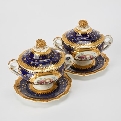 Lot 42 - English Gilt and Transfer Decorated Cobalt Ground Porcelain Partial Dessert Service