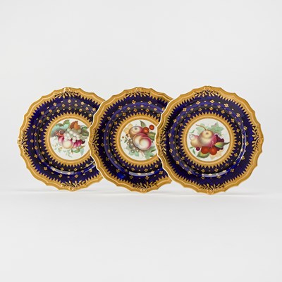 Lot 42 - English Gilt and Transfer Decorated Cobalt Ground Porcelain Partial Dessert Service