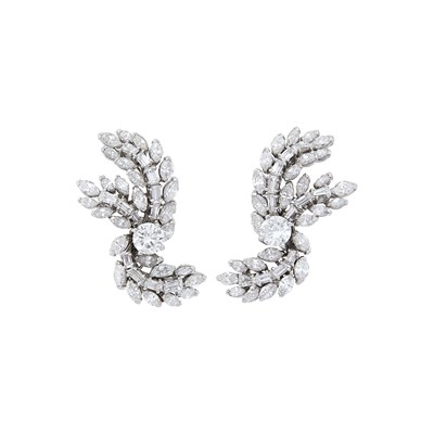 Lot 1156 - Pair of Platinum and Diamond Earrings